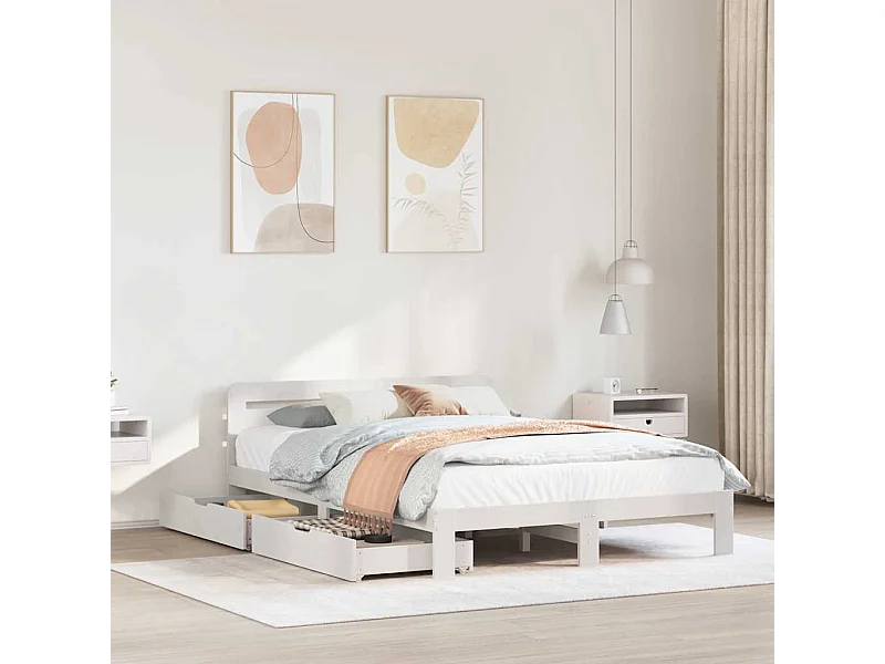 Lit simple | Lit adulte, enfant | Cadre de lit blanc 120x190 cm bois de pin massif