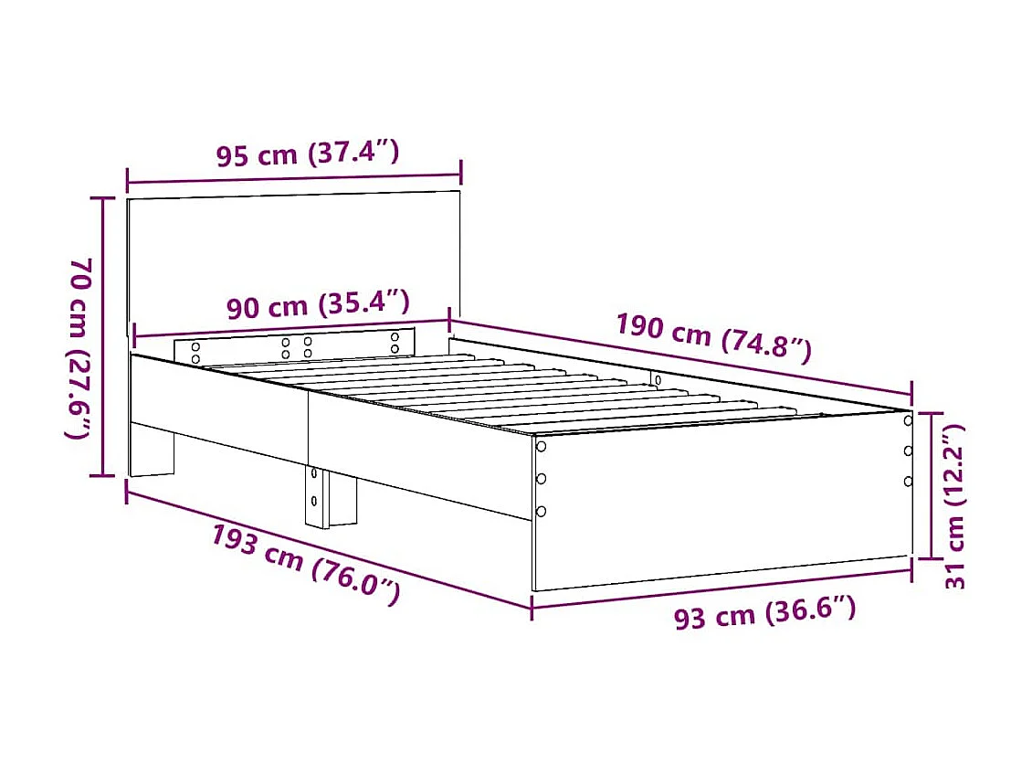 Lit simple | Lit adulte, enfant | Cadre de lit Bois ancien 90x190 cm Bois d'ingénierie