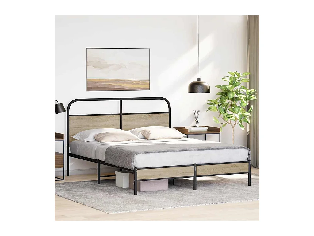 Letto per adulti | Letto matrimoniale | Giroletto senza Materasso Rovere Fumo 160x200 cm in Truciolato