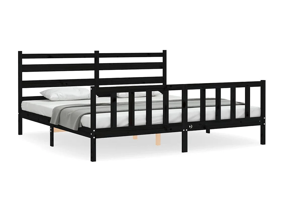 Lit double | Lit adulte | Cadre de lit noir 200x200 cm bois massif de pin