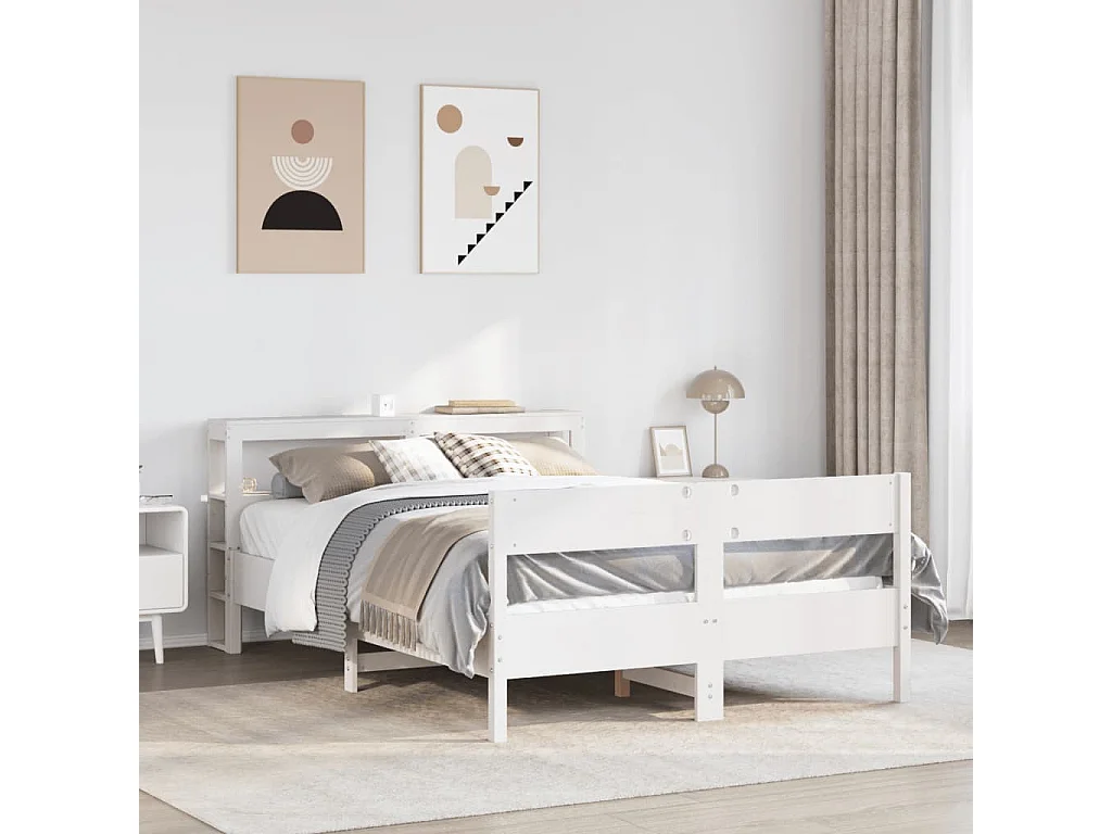 Lit double | Lit adulte | Cadre de lit blanc 140x200 cm bois de pin massif
