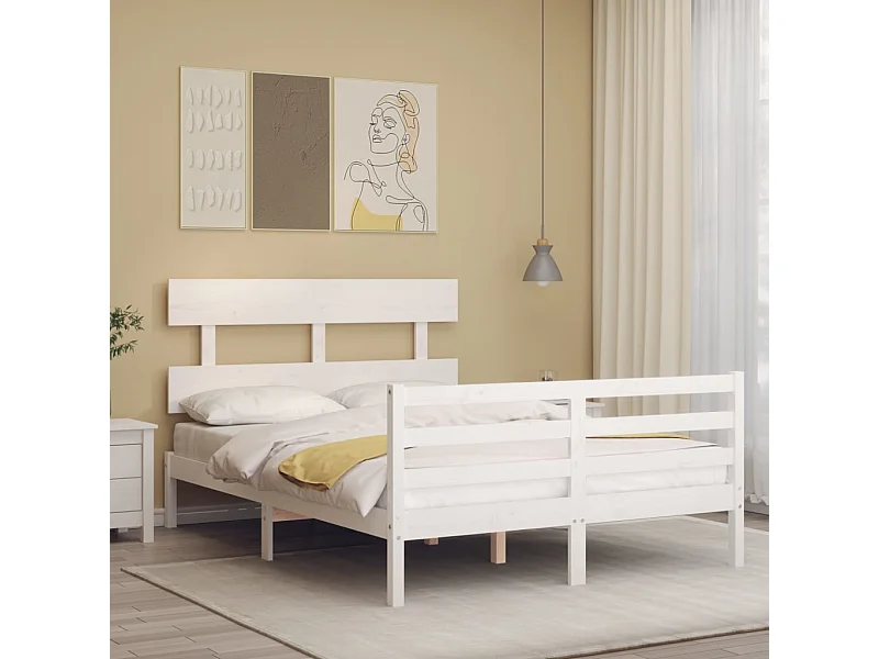 Lit simple | Lit adulte, enfant | Cadre de lit blanc 120x200 cm bois massif