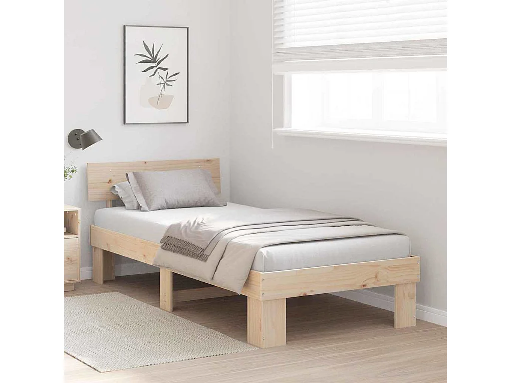 Lit simple | Lit adulte, enfant | Cadre de lit Marron 100x200 cm Bois massif en pin