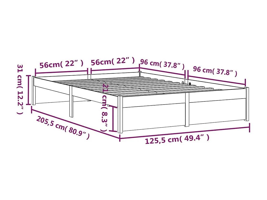 Lit simple | Lit adulte, enfant | Cadre de lit bois massif 120x200 cm