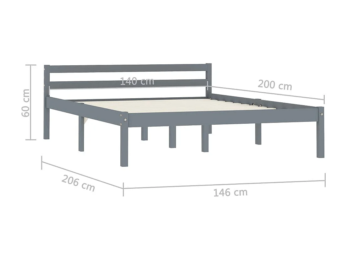 Lit double | Lit adulte | Cadre de lit gris bois massif de pin 140x200 cm