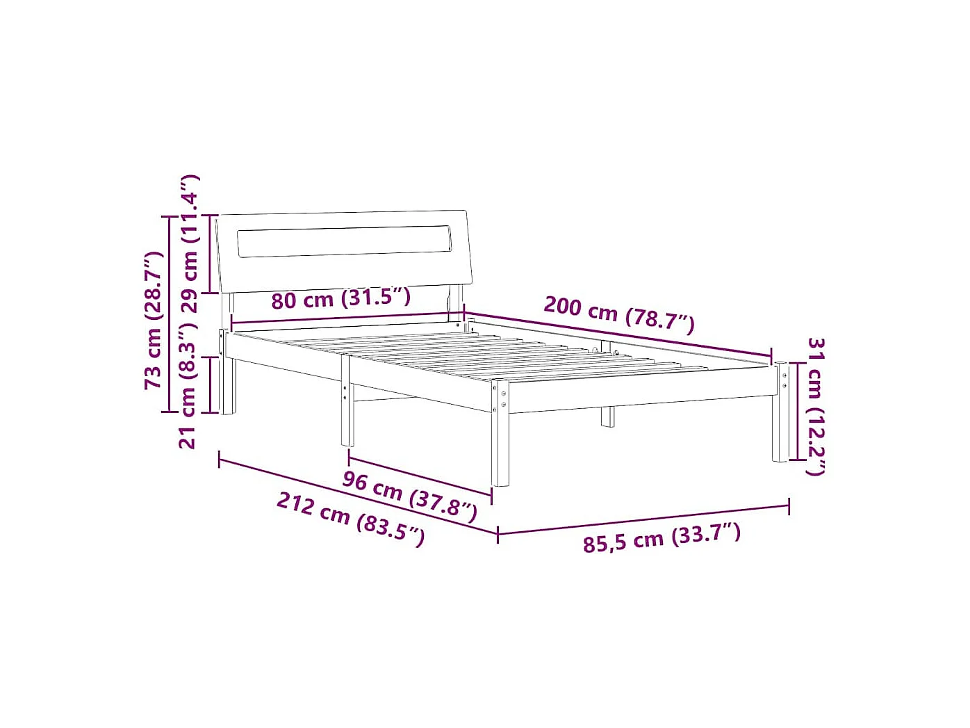 Lit simple | Lit adulte, enfant | Cadre de lit Marron cire 80x200 cm Bois massif en pin
