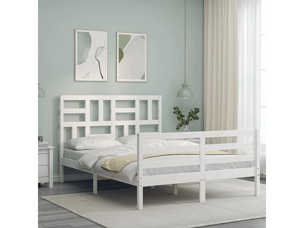 Lit simple | Lit adulte, enfant | Cadre de lit blanc bois massif 120x190 cm