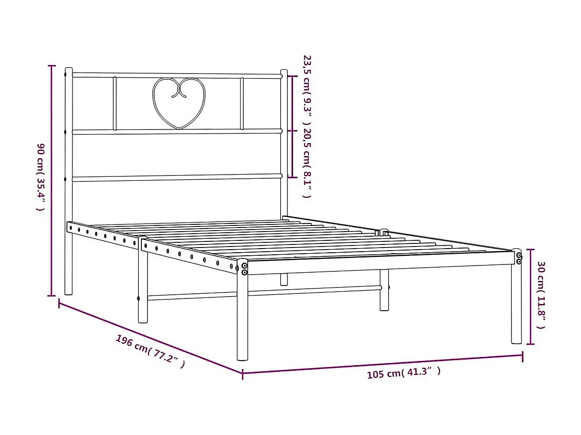 Lit simple | Lit adulte, enfant | Cadre de lit métal avec tête de lit noir 100x190cm