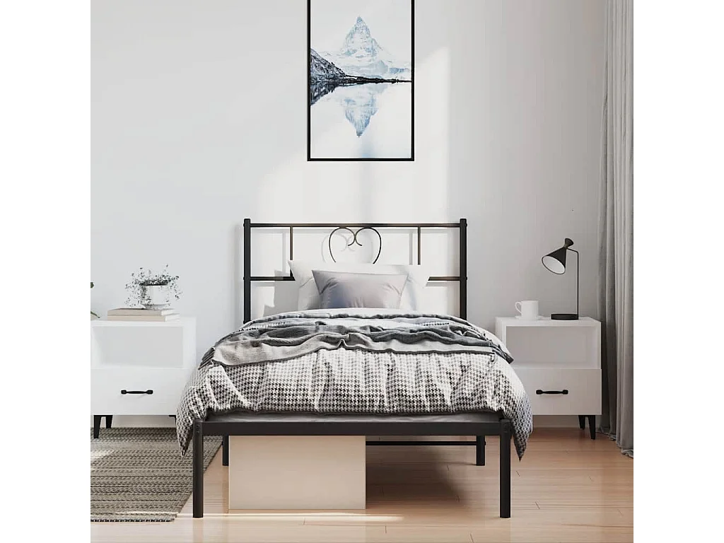 Lit simple | Lit adulte, enfant | Cadre de lit métal avec tête de lit noir 100x190cm