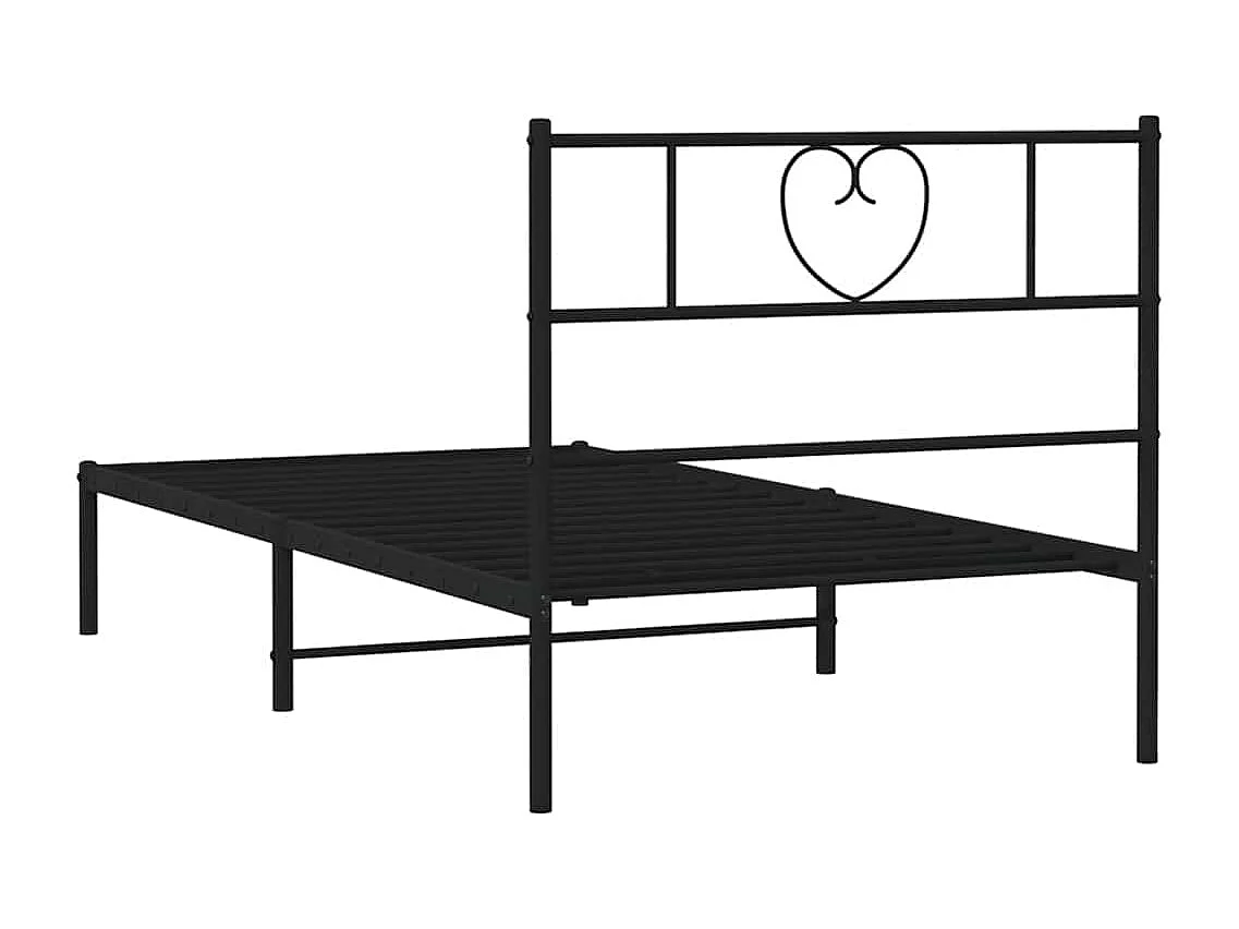 Lit simple | Lit adulte, enfant | Cadre de lit métal avec tête de lit noir 100x190cm