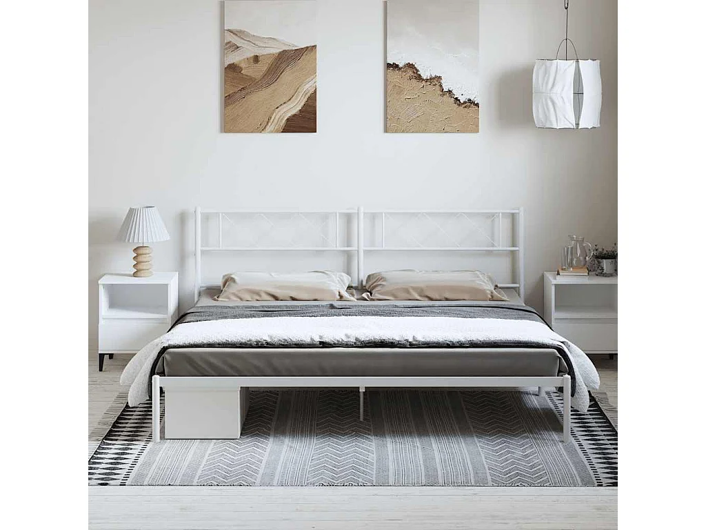 Lit double | Lit adulte | Cadre de lit métal et tête de lit blanc 183x213 cm