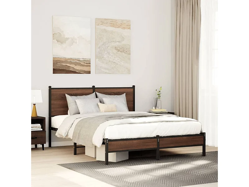 Lit double | Lit adulte | Cadre de lit en métal chêne marron 137x190 cm