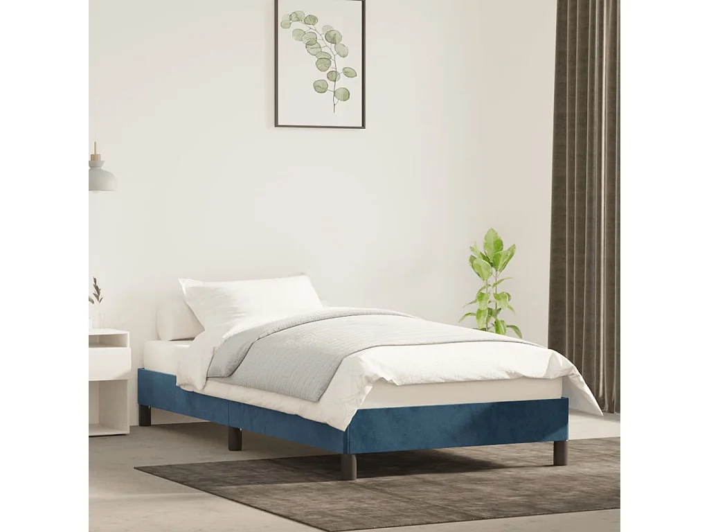 Lit simple | Lit adulte, enfant | Cadre de lit bleu foncé 90x200 cm velours