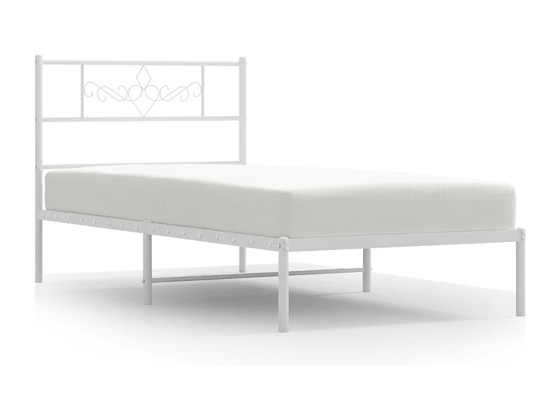 Lit simple | Lit adulte, enfant | Cadre de lit métal et tête de lit blanc 107x203 cm