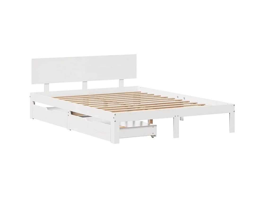 Letto per adulti | Letto singolo | Giroletto con Cassetti Bianco 120x200 cm Legno Massello di Pino
