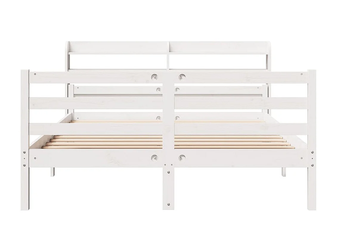 Letto per adulti | Letto matrimoniale | Giroletto con Testiera Bianco 135x190 cm Legno Massello di Pino