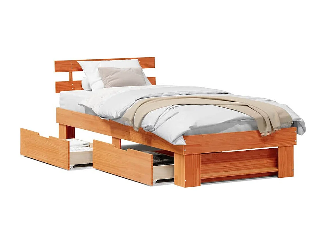 Lit simple | Lit adulte, enfant | Cadre de lit Marron cire 100x200 cm Bois massif en pin