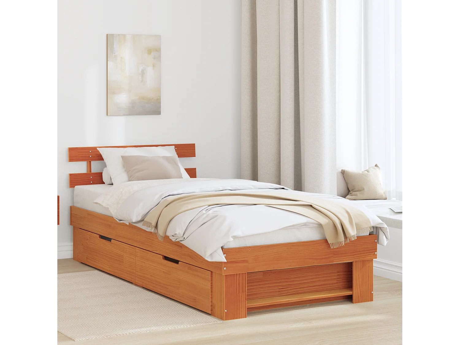 Lit simple | Lit adulte, enfant | Cadre de lit Marron cire 100x200 cm Bois massif en pin