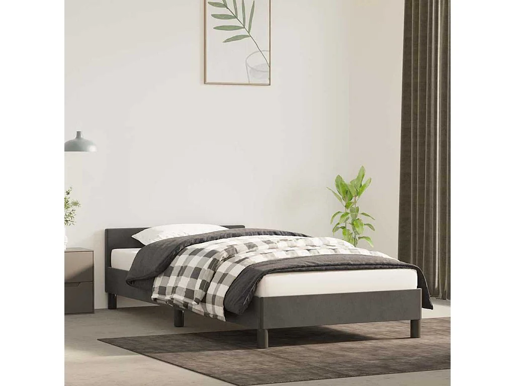Lit simple | Lit adulte, enfant | Cadre de lit gris foncé 90x200 cm velours