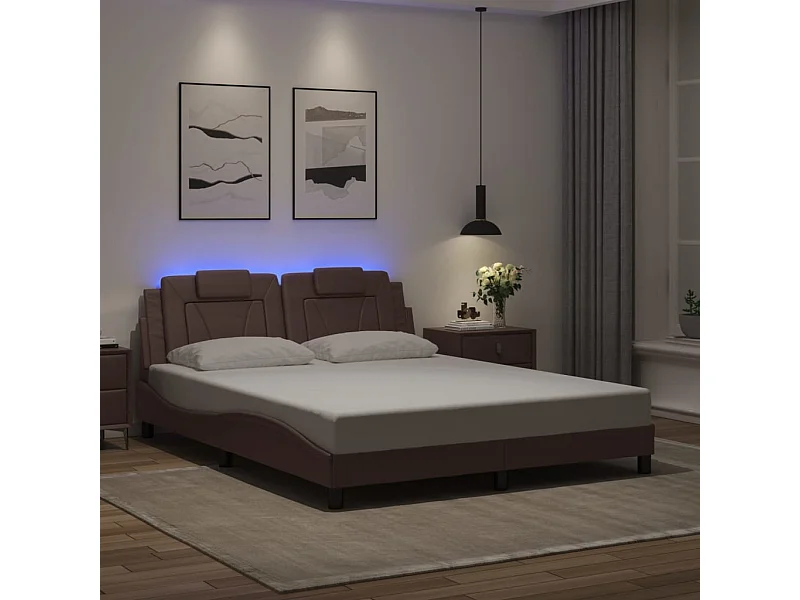 Lit double | Lit adulte | Cadre de lit avec LED marron 160x200 cm