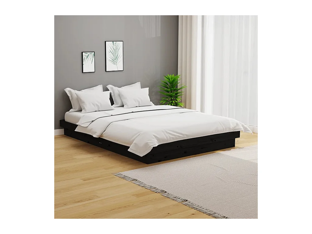 Lit double | Lit adulte | Cadre de lit noir bois massif 140x190 cm