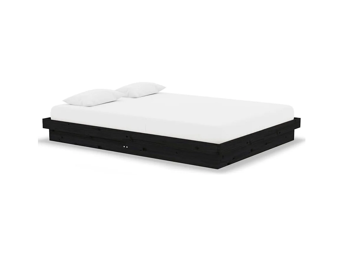 Lit double | Lit adulte | Cadre de lit noir bois massif 140x190 cm