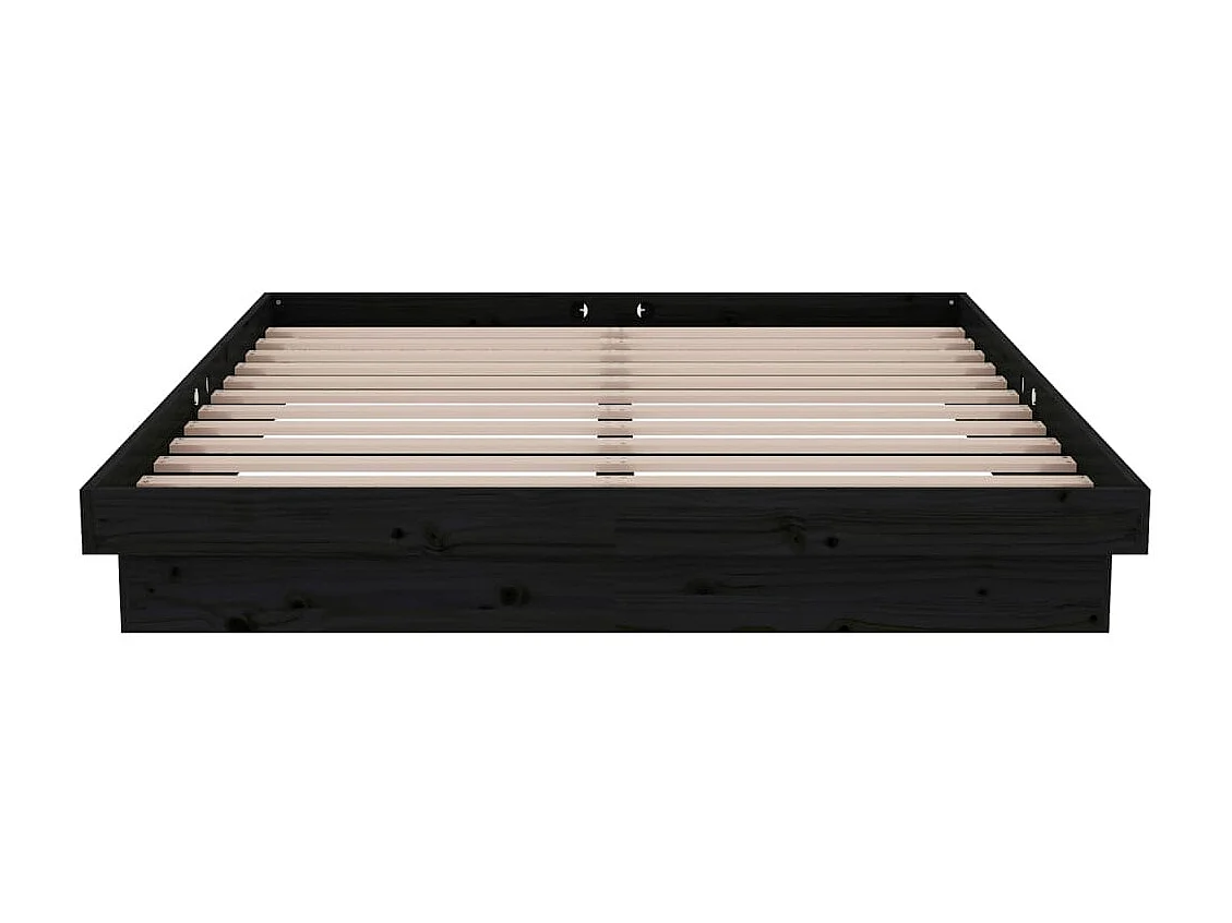 Lit double | Lit adulte | Cadre de lit noir bois massif 140x190 cm