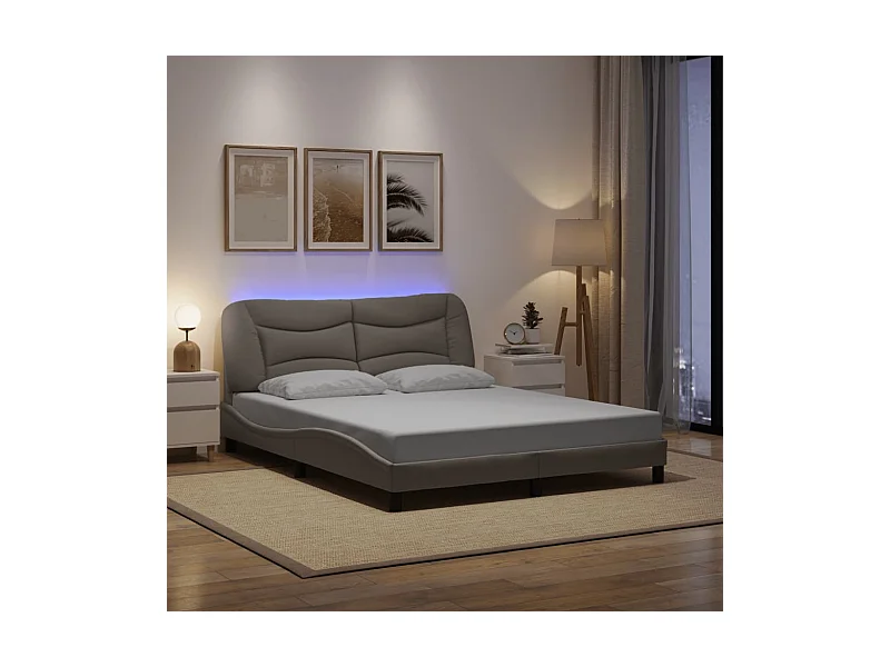 Lit double | Lit adulte | Cadre de lit avec LED taupe 160x200 cm tissu