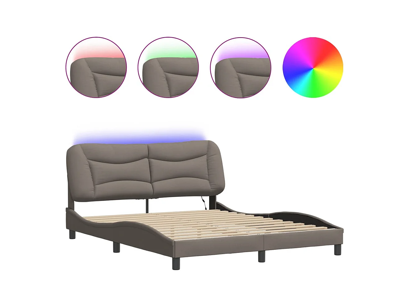 Lit double | Lit adulte | Cadre de lit avec LED taupe 160x200 cm tissu