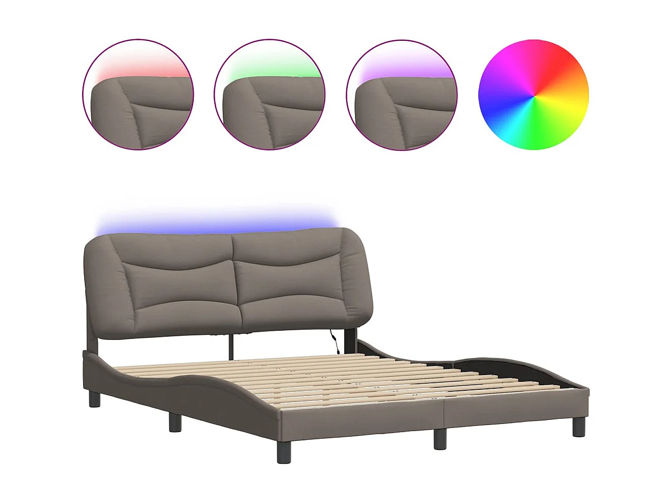 Lit double | Lit adulte | Cadre de lit avec LED taupe 160x200 cm tissu