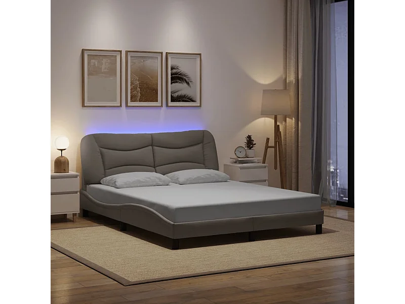 Lit double | Lit adulte | Cadre de lit avec LED taupe 160x200 cm tissu