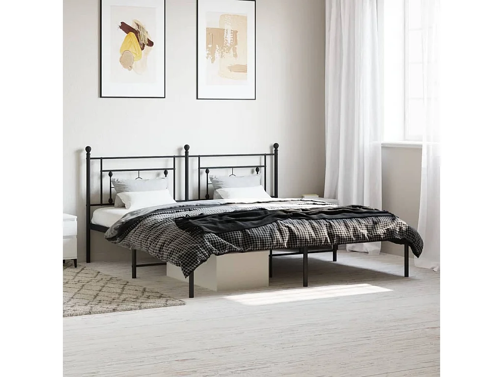 Lit double | Lit adulte | Cadre de lit métal avec tête de lit noir 183x213cm