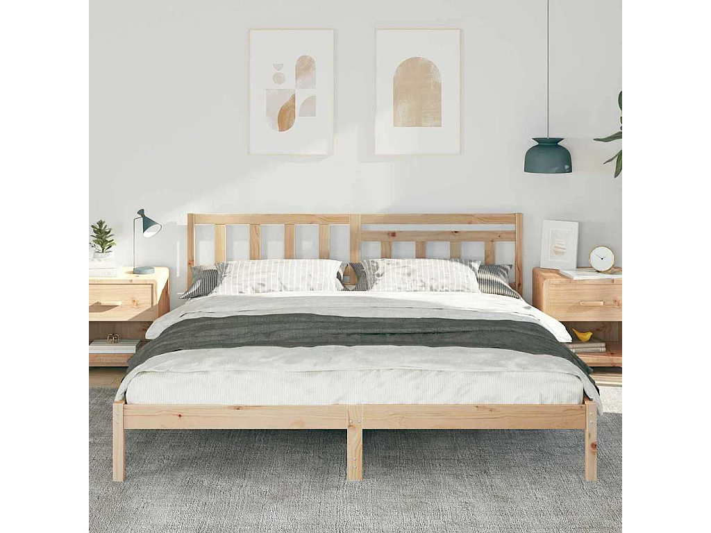 Lit double | Lit adulte | Cadre de lit Marron 180x200 cm Bois massif en pin