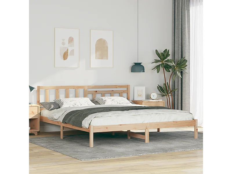 Lit double | Lit adulte | Cadre de lit Marron 180x200 cm Bois massif en pin