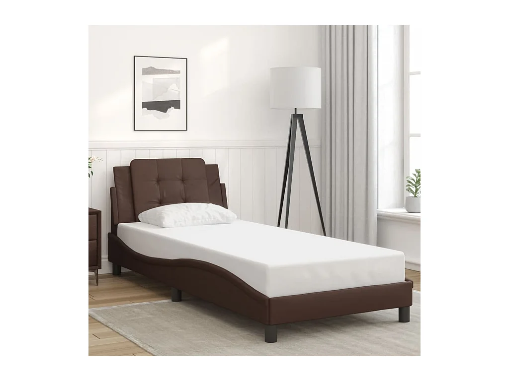Lit simple | Lit adulte, enfant | Cadre de lit marron 90x190 cm similicuir