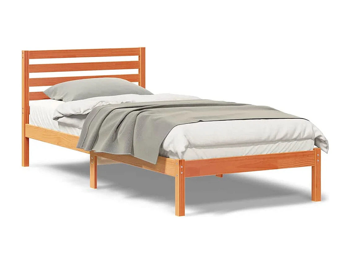 Lit simple | Lit adulte, enfant | Cadre de lit Marron cire 100x220 cm Bois massif en pin