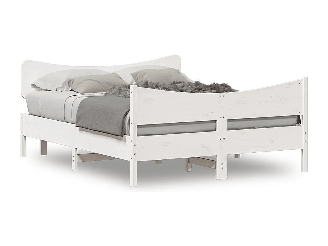 Lit double | Lit adulte | Cadre de lit blanc 135x190 cm bois de pin massif