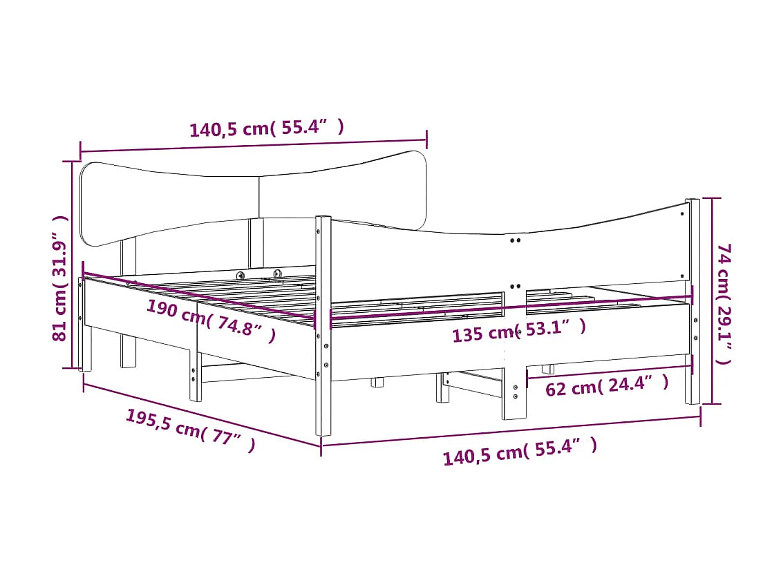 Lit double | Lit adulte | Cadre de lit blanc 135x190 cm bois de pin massif