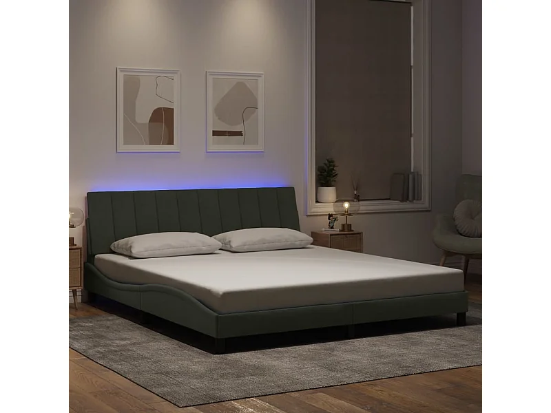 Letto per adulti | Letto matrimoniale | Giroletto con LED senza Materasso Hanko Grigio Chiaro 180x200 cm in Velluto