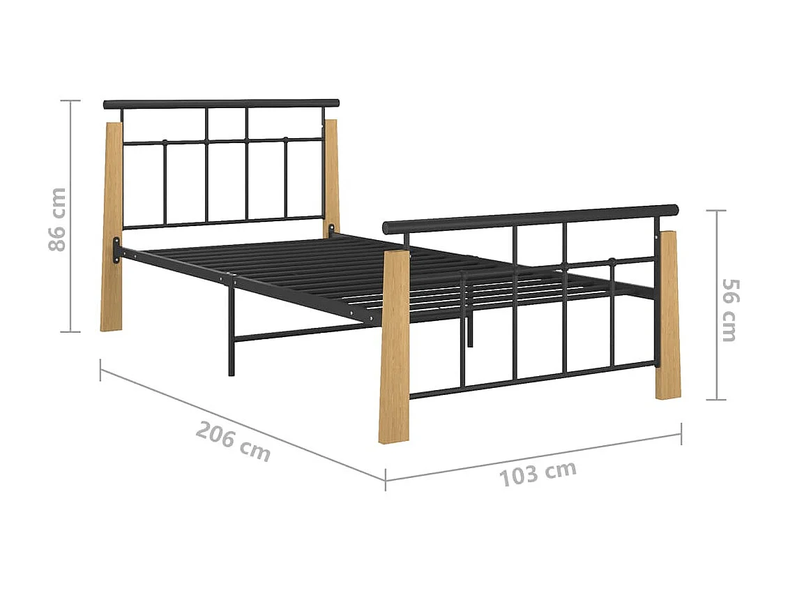 Lit simple | Lit adulte, enfant | Cadre de lit métal bois de chêne massif 90x200 cm