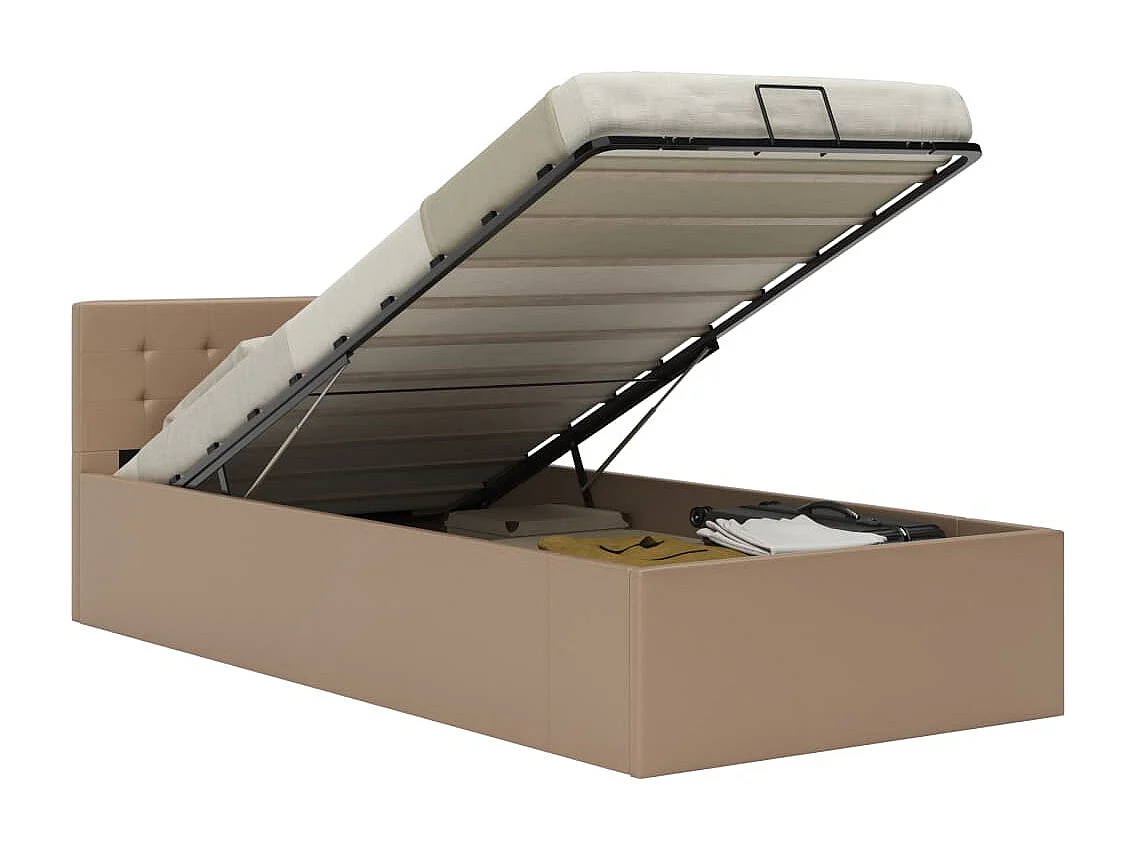 Lit simple | Lit adulte, enfant | Cadre de lit à stockage Cappuccino Similicuir 100x200cm