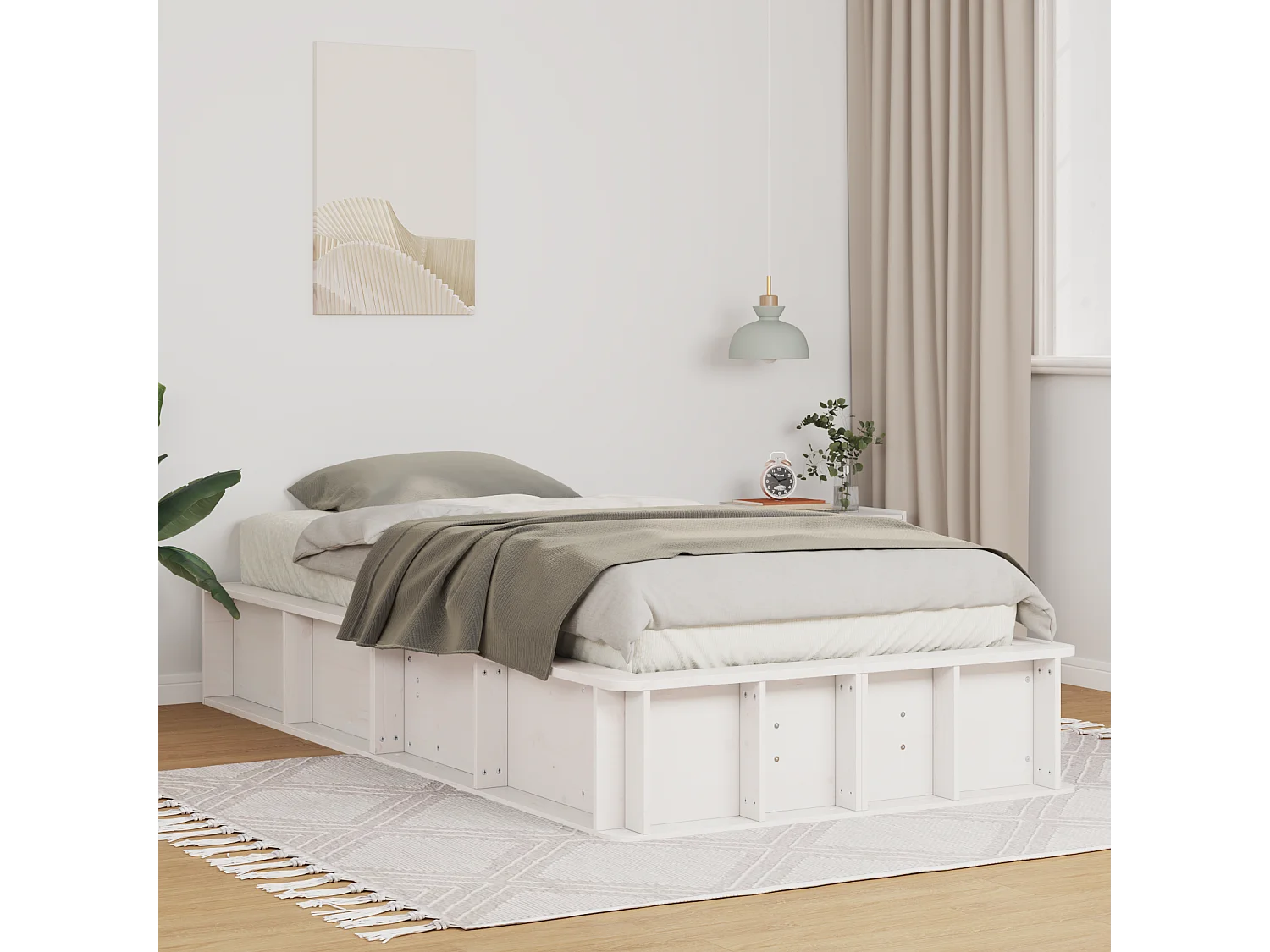 Lit simple | Lit adulte, enfant | Cadre de lit avec stockage Blanc 100x200 cm Bois massif