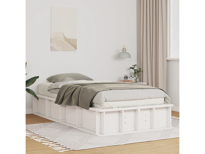 Lit simple | Lit adulte, enfant | Cadre de lit avec stockage Blanc 100x200 cm Bois massif