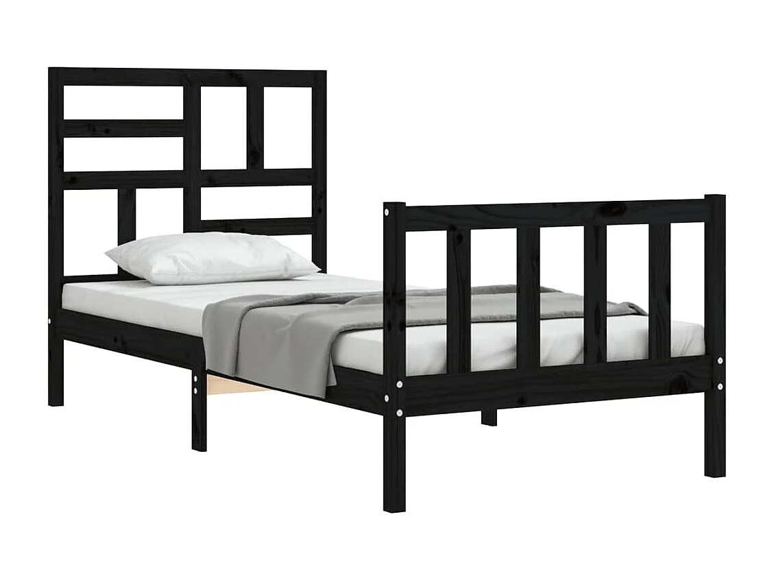 Lit simple | Lit adulte, enfant | Cadre de lit noir bois de pin massif 75x190 cm