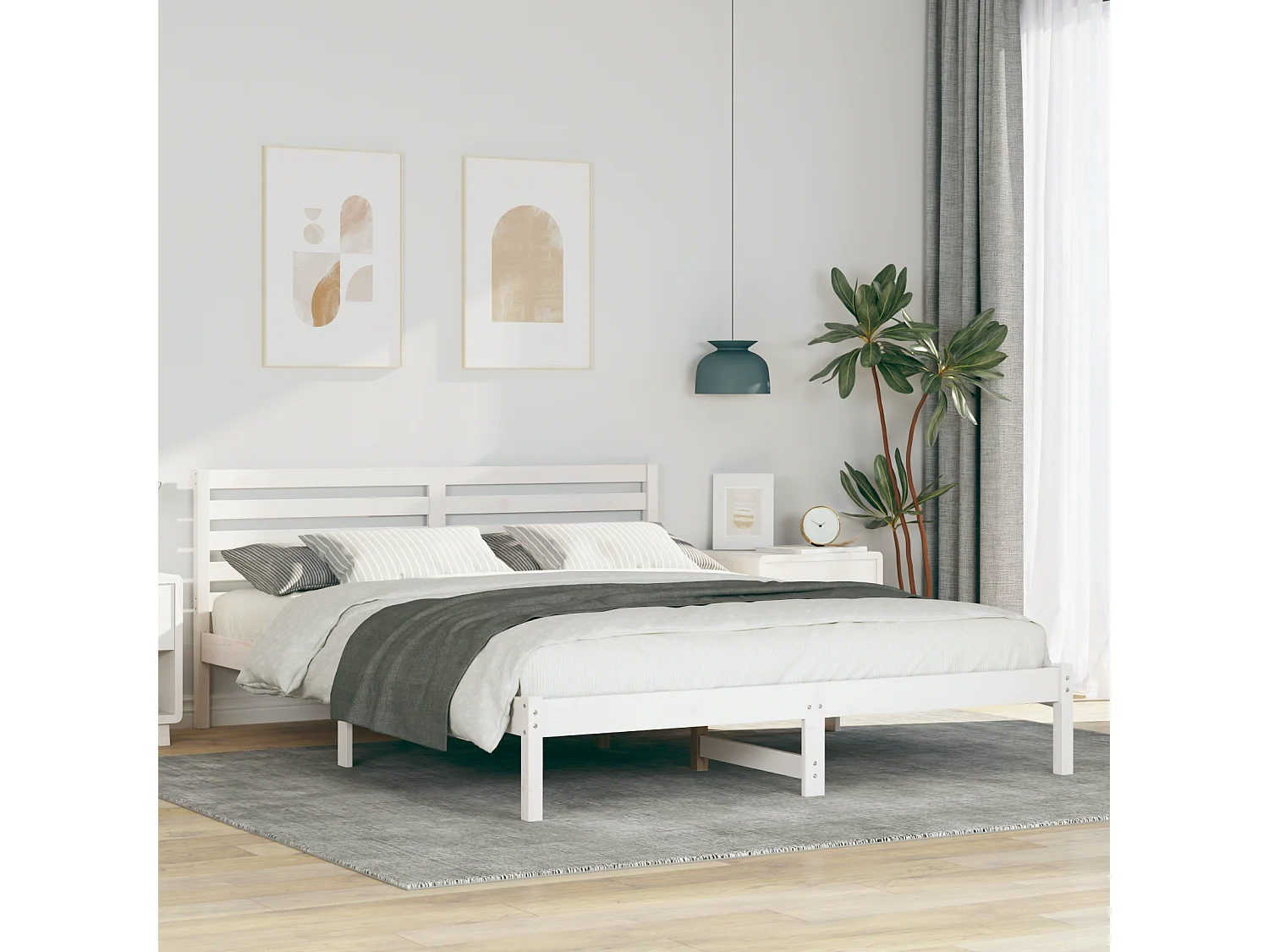 Lit double | Lit adulte | Cadre de lit Blanc 160x220 cm Bois massif en pin