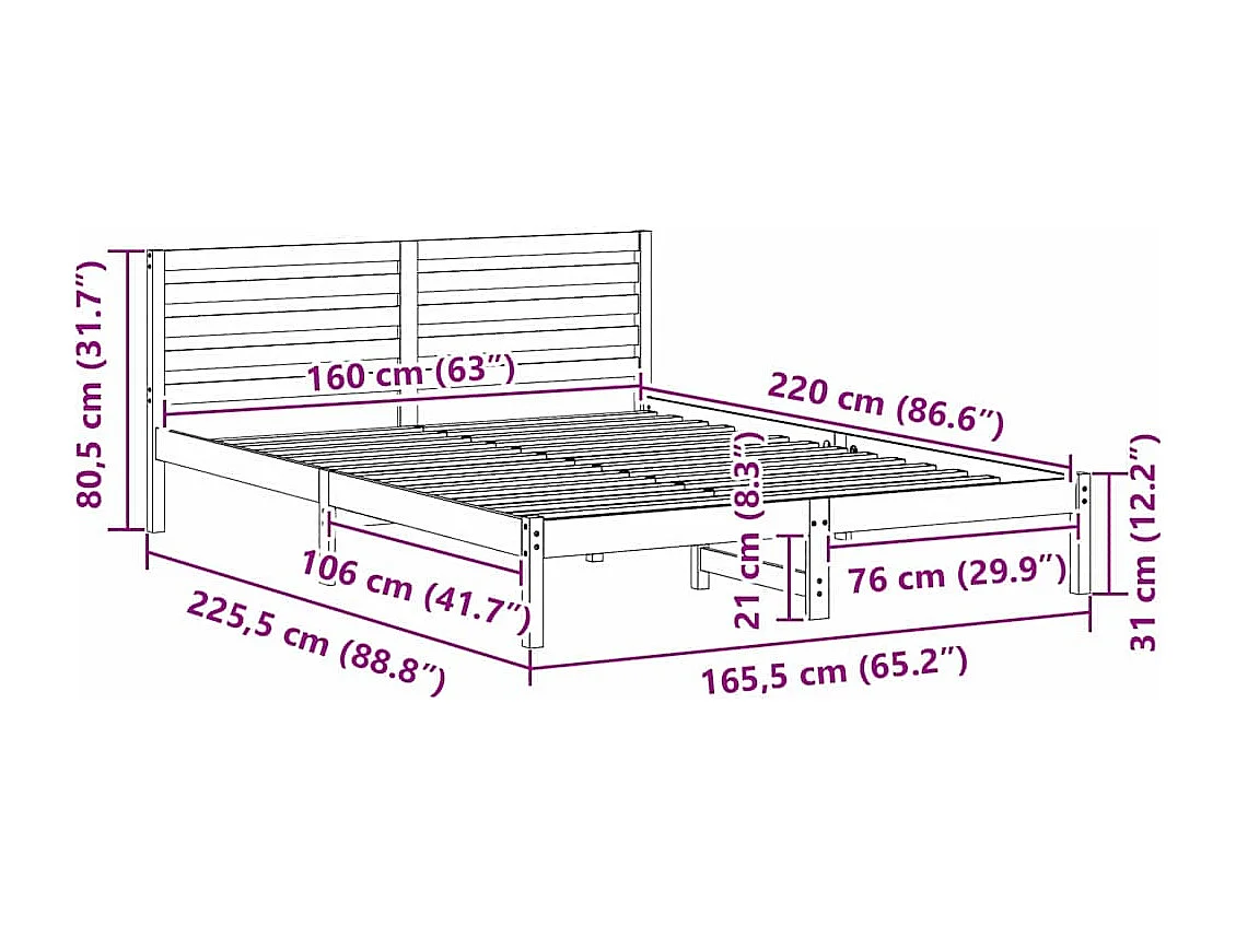 Lit double | Lit adulte | Cadre de lit Blanc 160x220 cm Bois massif en pin
