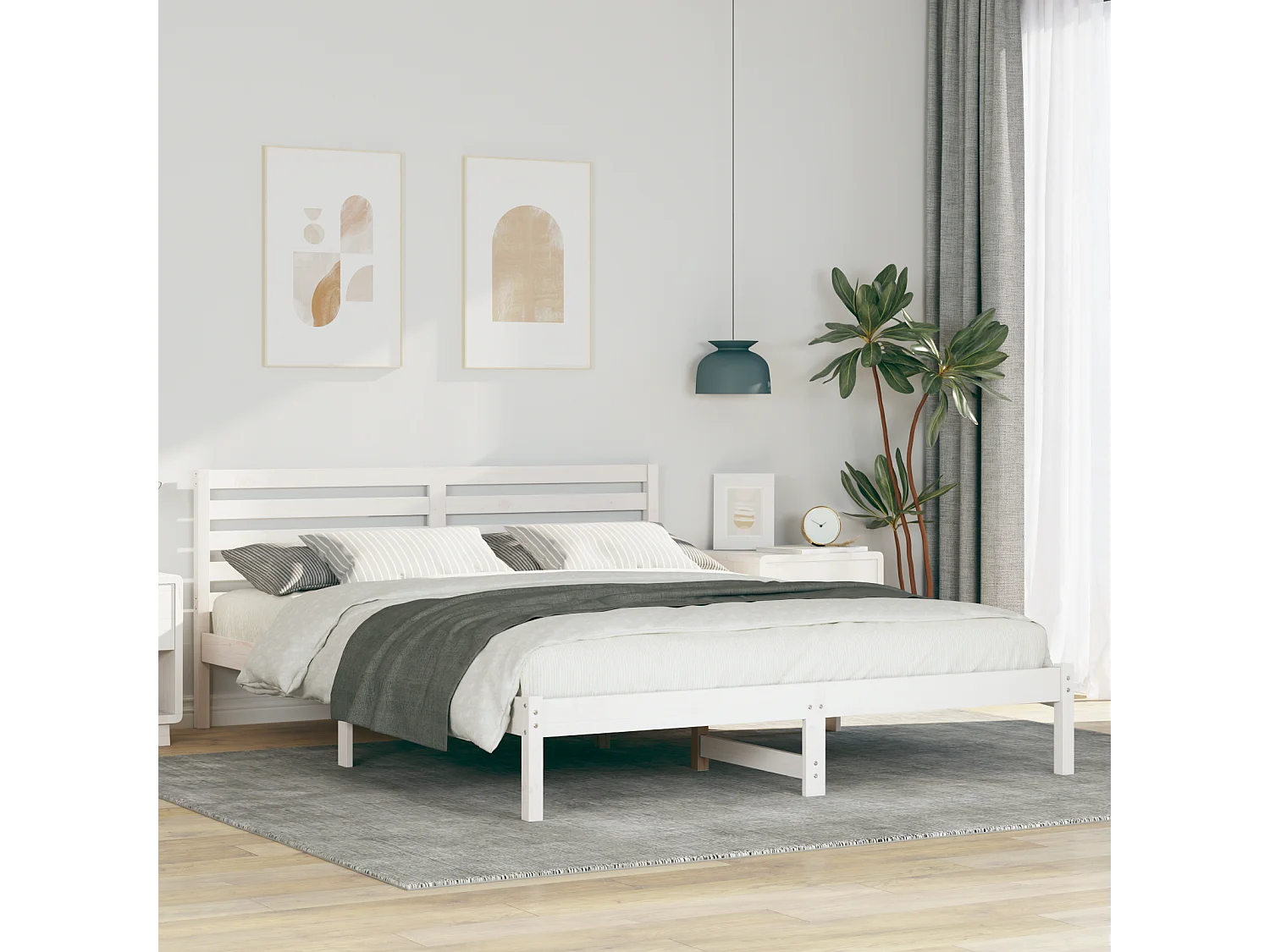 Lit double | Lit adulte | Cadre de lit Blanc 160x220 cm Bois massif en pin