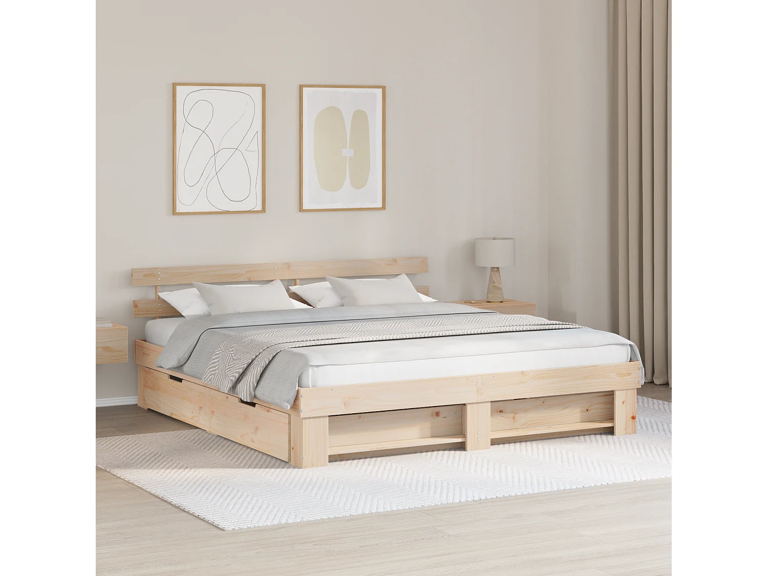 Lit double | Lit adulte | Cadre de lit avec tiroir Marron 180x200 cm Bois massif en pin