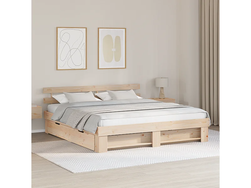 Lit double | Lit adulte | Cadre de lit avec tiroir Marron 180x200 cm Bois massif en pin