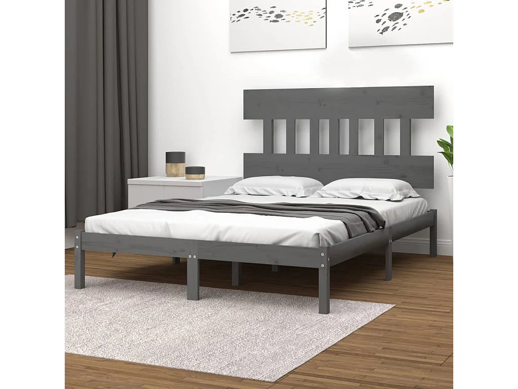 Bedframe | Tweepersoonsbed massief hout grijs 200x200 cm